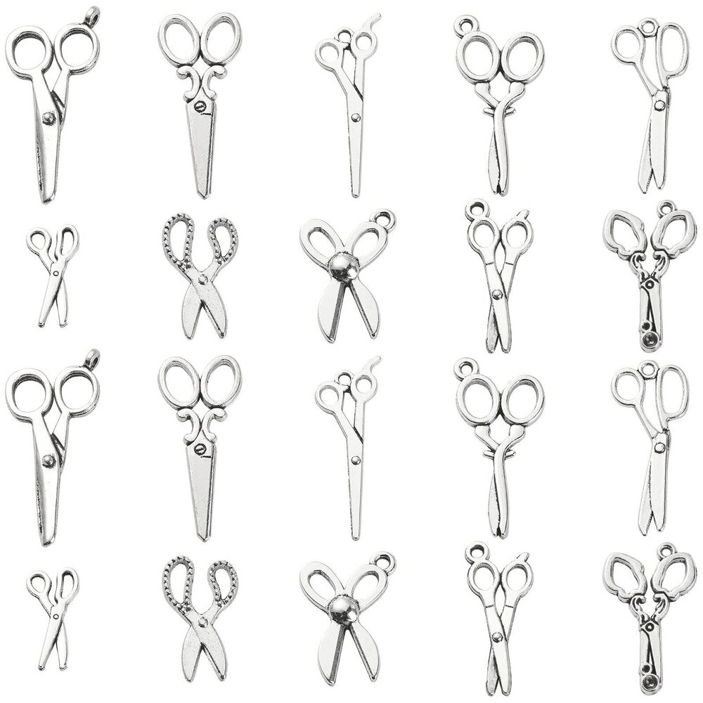2445 100 Pcs 10 Styles Antique Style Mini Scissor Charms Sewing Scissor
